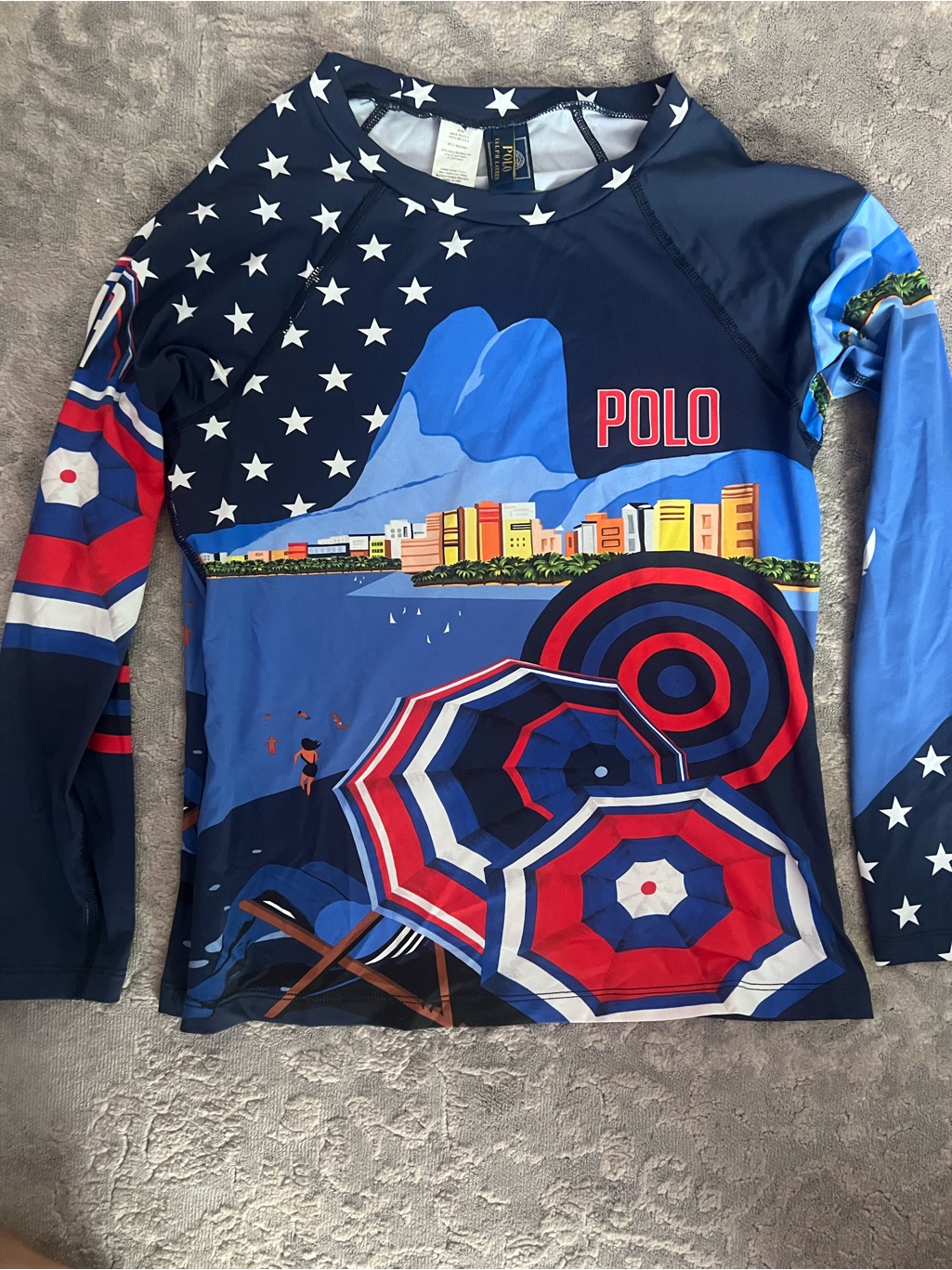 Ralph Lauren Navy, Royal Blue & Red Long-Sleeve Swim Rashguard Rare Rio Scene